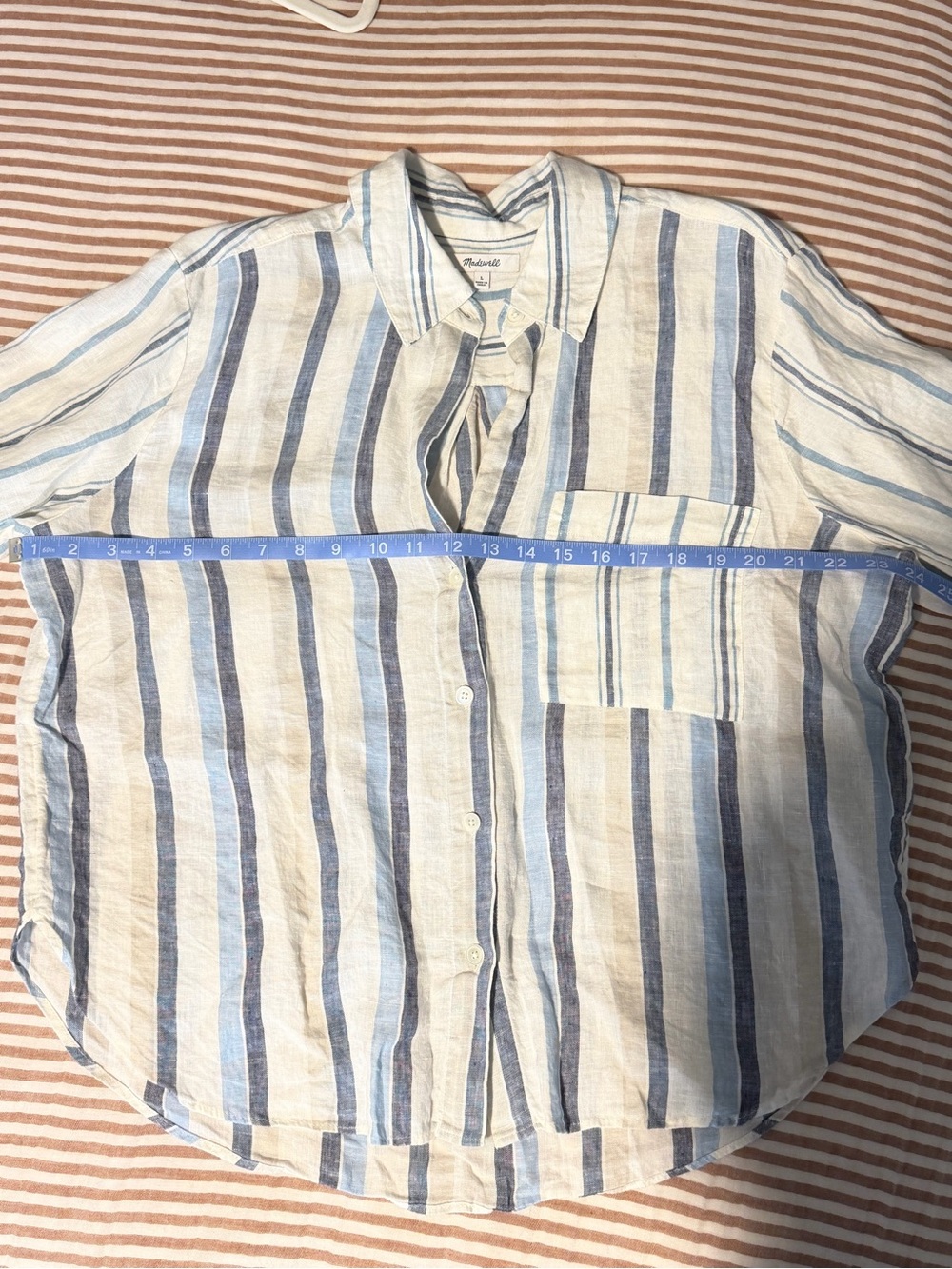 Madewell Striped Linen Y-Neck Button-Down Shirt - Picture 7 of 8